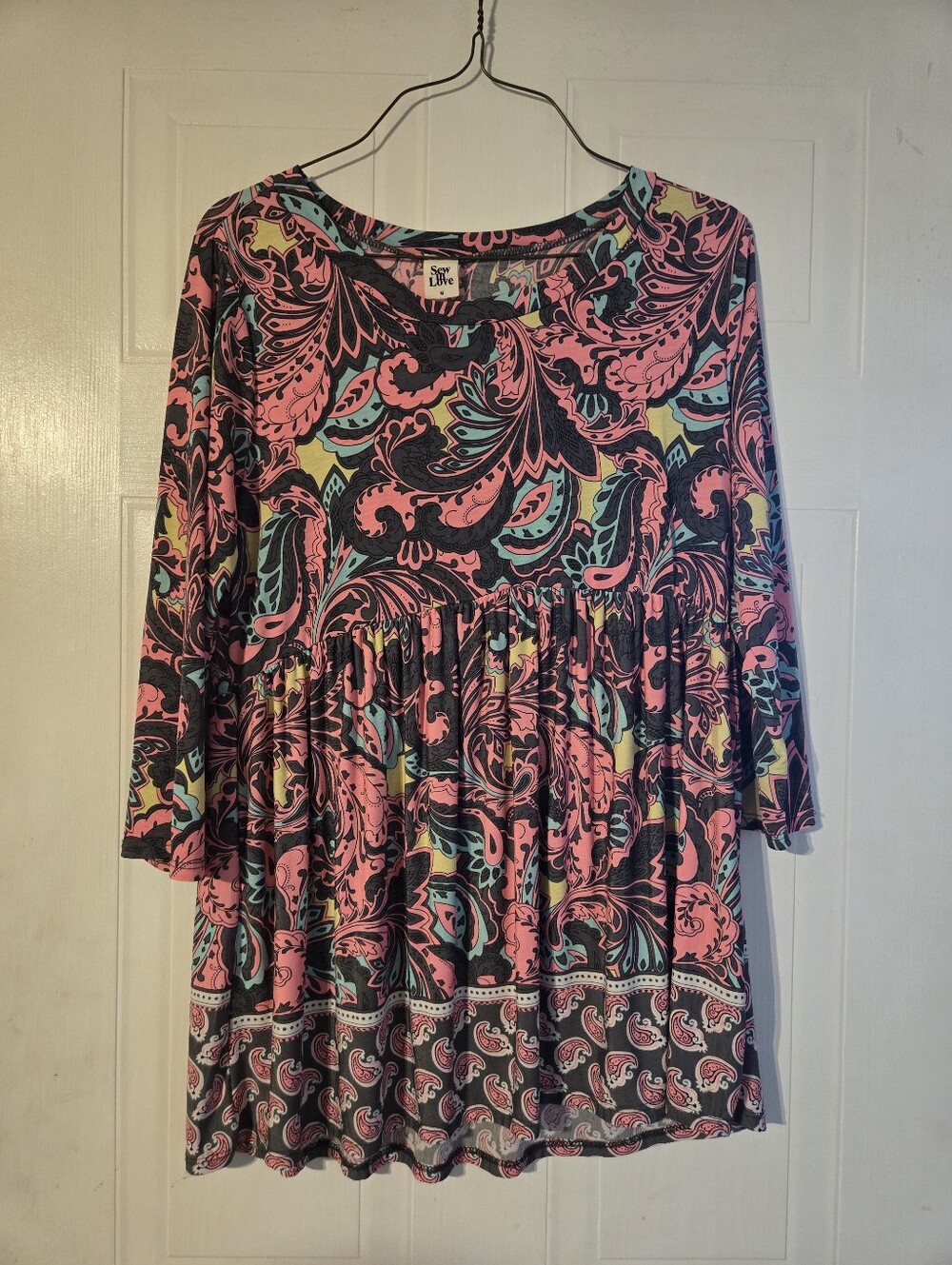 Sew In Love Pink Teal Paisley Tunic Top